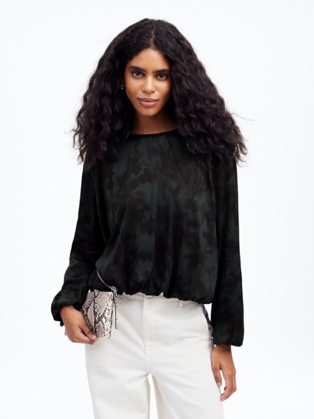 Madewell Long Sleeve Bubble Hem Top in Satin